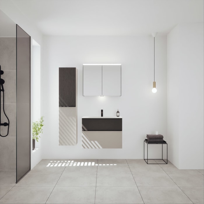 burgbad Fiumo 2.0 Mineralguss-Waschtisch mit Waschtischunterschrank 82 cm, mit Griff G0200