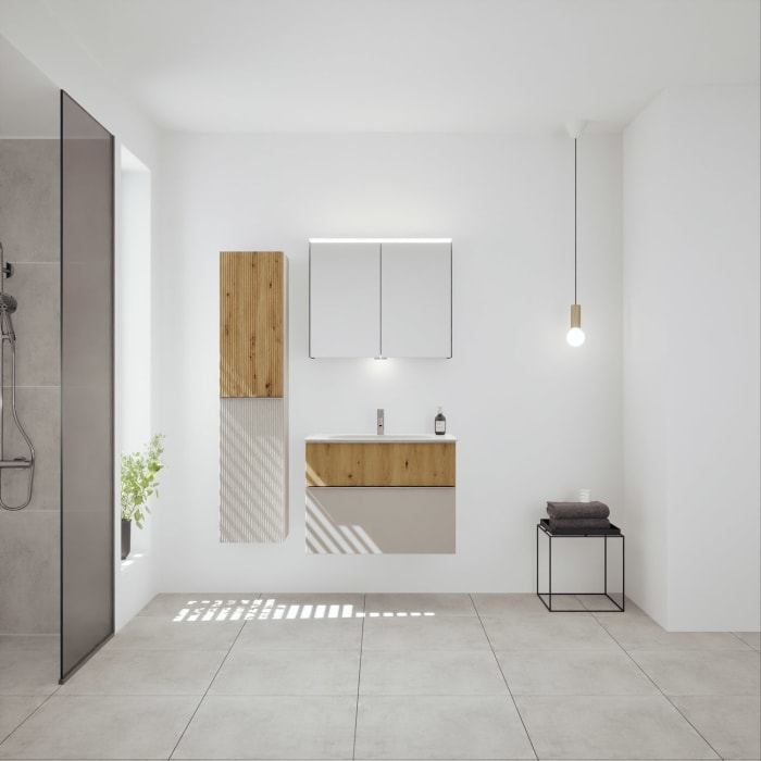 burgbad Fiumo 2.0 Mineralguss-Waschtisch mit Waschtischunterschrank 82 cm, mit Griff G0146