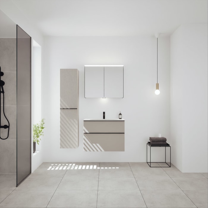 burgbad Fiumo 2.0 Mineralguss-Waschtisch mit Waschtischunterschrank 82 cm, mit Griff G0200