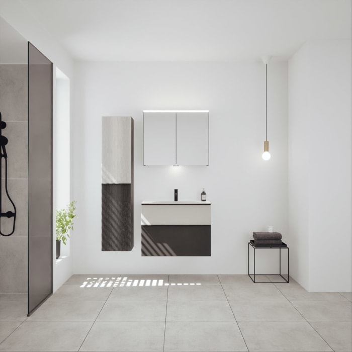 burgbad Fiumo 2.0 Mineralguss-Waschtisch mit Waschtischunterschrank 82 cm, mit Griff G0200