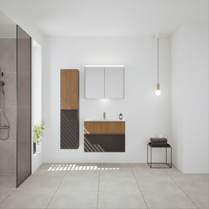 burgbad Fiumo 2.0 Mineralguss-Waschtisch mit Waschtischunterschrank 82 cm, mit Griff G0146