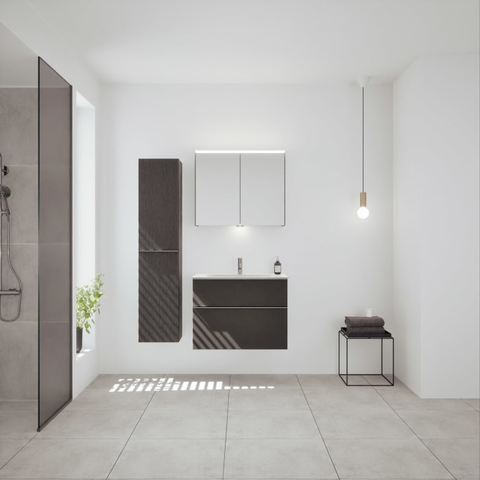 burgbad Fiumo 2.0 Mineralguss-Waschtisch mit Waschtischunterschrank 82 cm, mit Griff G0146