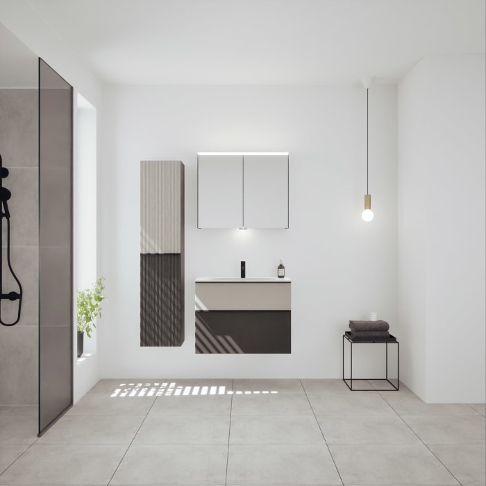 burgbad Fiumo 2.0 Mineralguss-Waschtisch mit Waschtischunterschrank 82 cm, mit Griff G0200