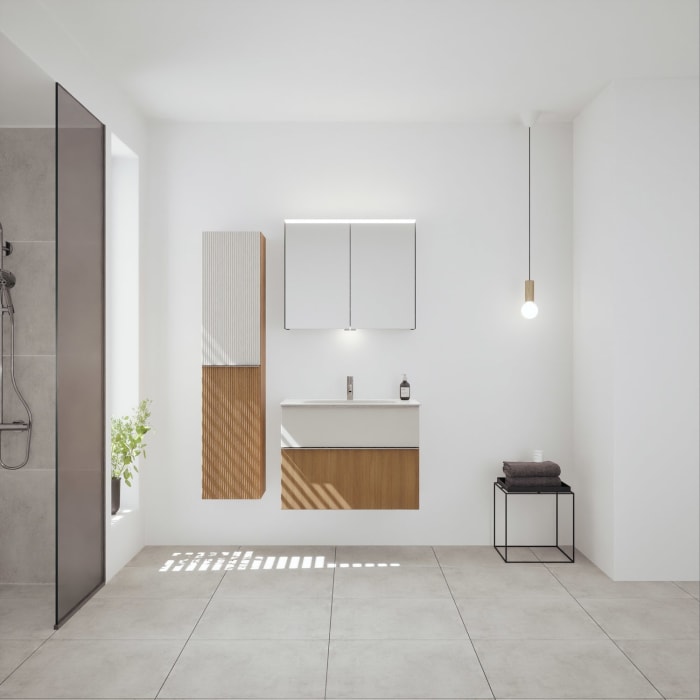 burgbad Fiumo 2.0 Mineralguss-Waschtisch mit Waschtischunterschrank 82 cm, mit Griff G0146