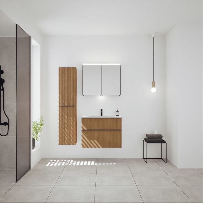 burgbad Fiumo 2.0 Mineralguss-Waschtisch mit Waschtischunterschrank 82 cm, mit Griff G0200