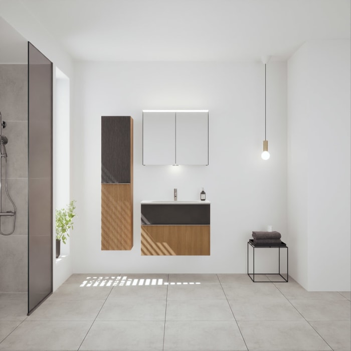 burgbad Fiumo 2.0 Mineralguss-Waschtisch mit Waschtischunterschrank 82 cm, mit Griff G0146