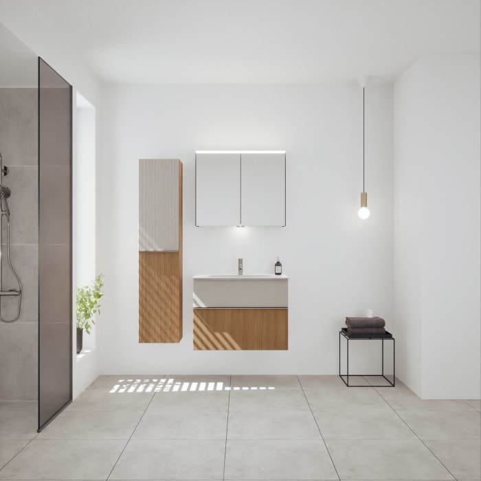 burgbad Fiumo 2.0 Mineralguss-Waschtisch mit Waschtischunterschrank 82 cm, mit Griff G0146