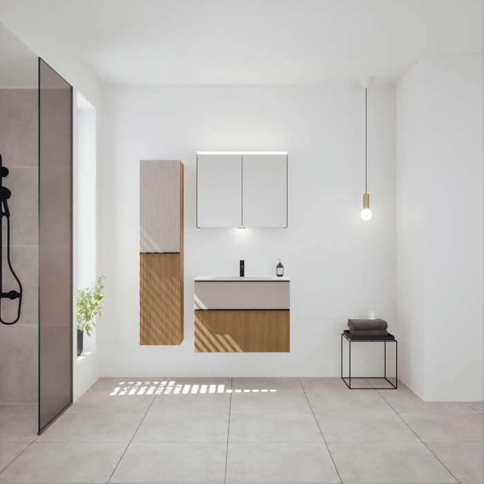 burgbad Fiumo 2.0 Mineralguss-Waschtisch mit Waschtischunterschrank 82 cm, mit Griff G0200