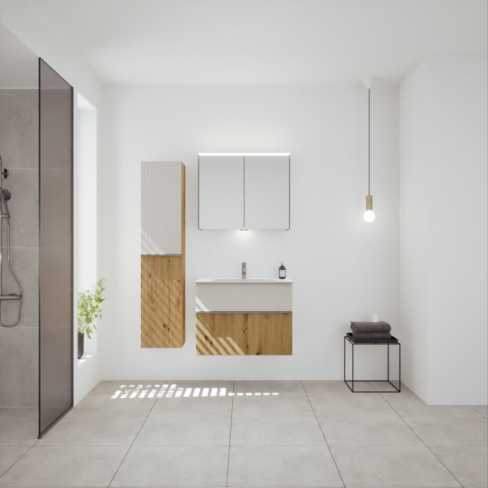 burgbad Fiumo 2.0 Mineralguss-Waschtisch mit Waschtischunterschrank 82 cm, mit Griff G0146