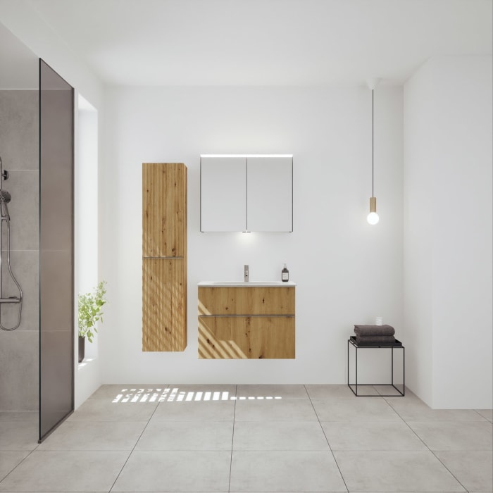 burgbad Fiumo 2.0 Mineralguss-Waschtisch mit Waschtischunterschrank 82 cm, mit Griff G0146