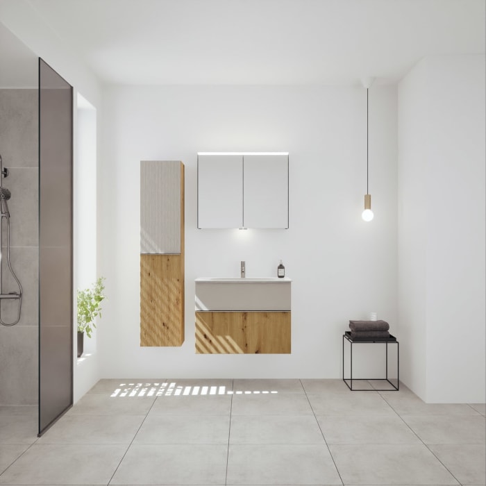 burgbad Fiumo 2.0 Mineralguss-Waschtisch mit Waschtischunterschrank 82 cm, mit Griff G0146