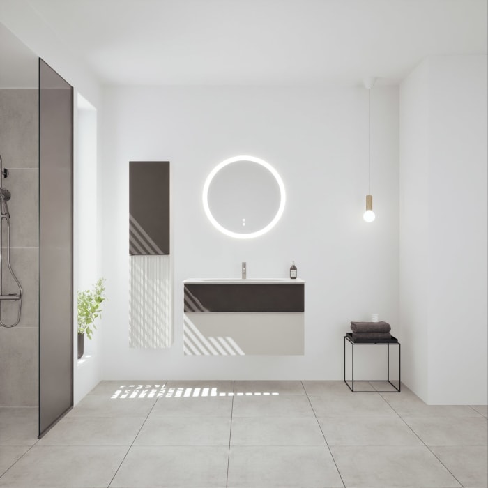 burgbad Fiumo 2.0 Mineralguss-Waschtisch mit Waschtischunterschrank 102 cm, mit Griff G0146