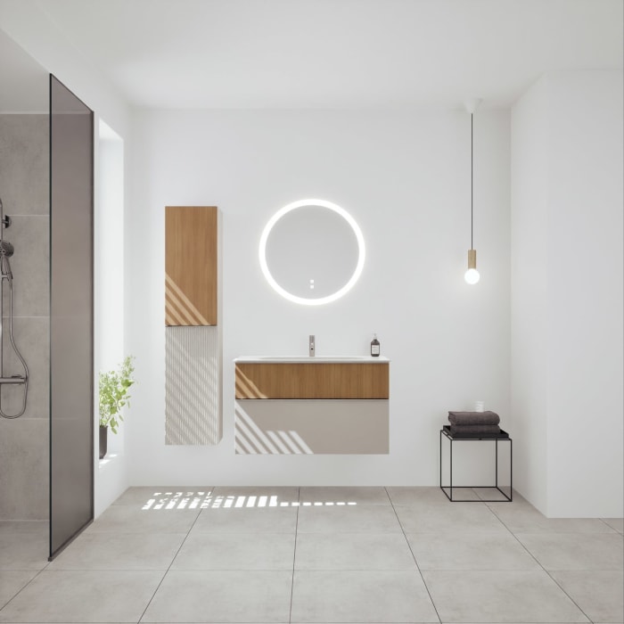 burgbad Fiumo 2.0 Mineralguss-Waschtisch mit Waschtischunterschrank 102 cm, mit Griff G0146