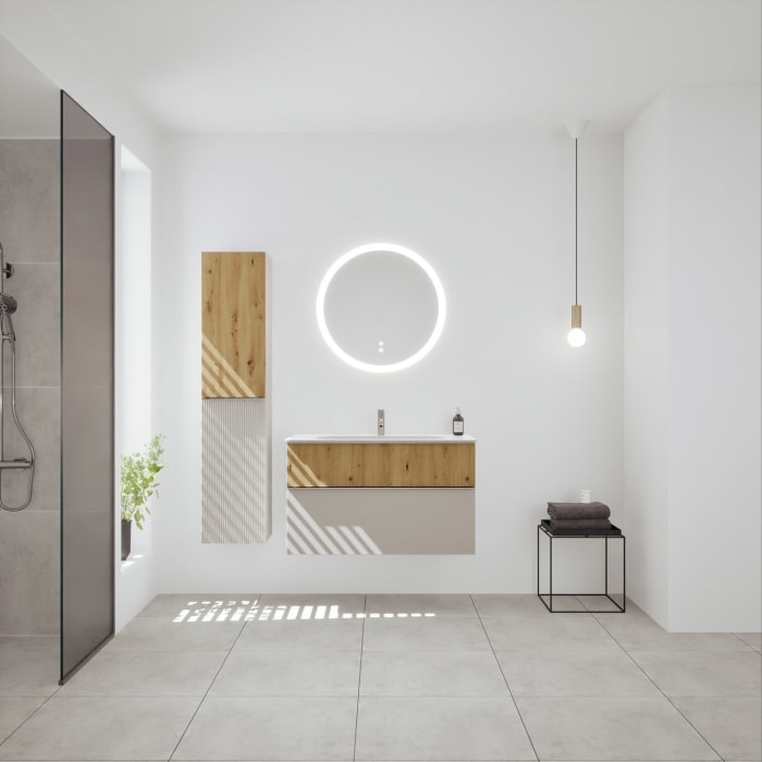 burgbad Fiumo 2.0 Mineralguss-Waschtisch mit Waschtischunterschrank 102 cm, mit Griff G0146