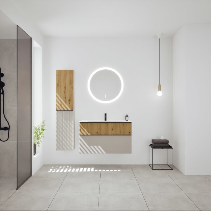 burgbad Fiumo 2.0 Mineralguss-Waschtisch mit Waschtischunterschrank 102 cm, mit Griff G0200