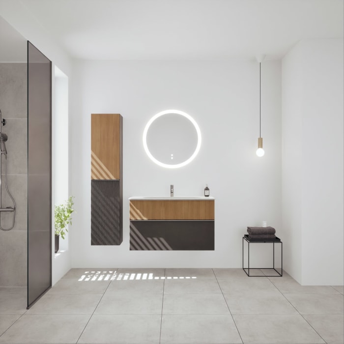 burgbad Fiumo 2.0 Mineralguss-Waschtisch mit Waschtischunterschrank 102 cm, mit Griff G0146