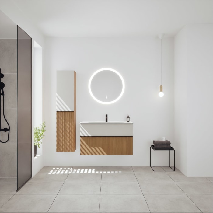 burgbad Fiumo 2.0 Mineralguss-Waschtisch mit Waschtischunterschrank 102 cm, mit Griff G0200