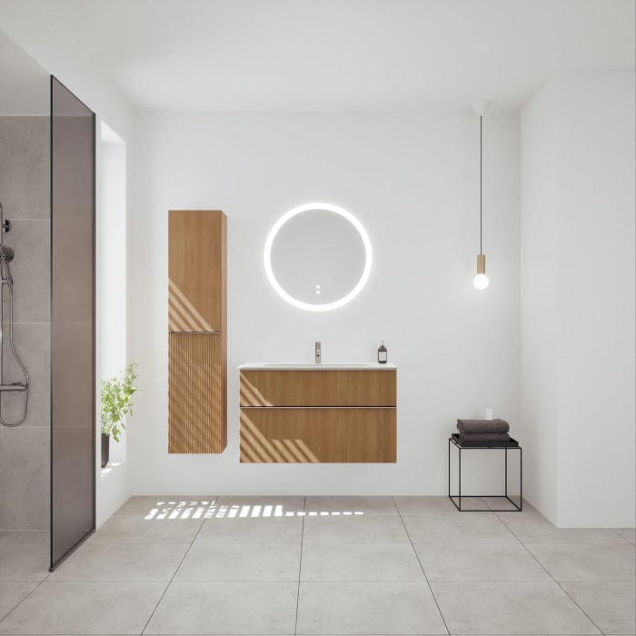 burgbad Fiumo 2.0 Mineralguss-Waschtisch mit Waschtischunterschrank 102 cm, mit Griff G0146