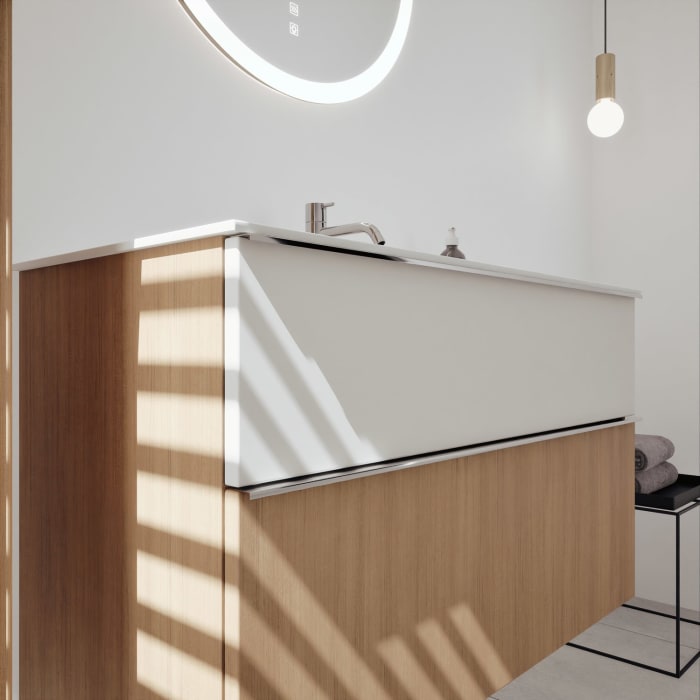 burgbad Fiumo 2.0 Mineralguss-Waschtisch mit Waschtischunterschrank 102 cm, mit Griff G0146