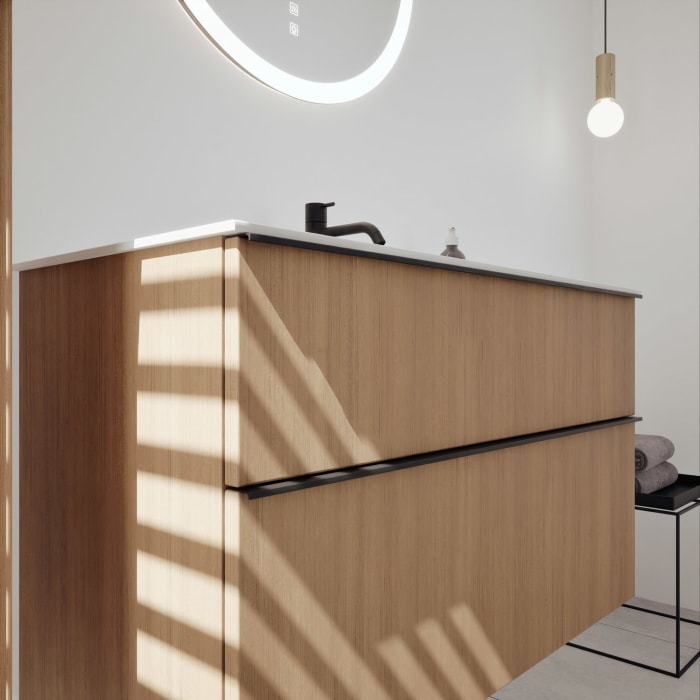 burgbad Fiumo 2.0 Mineralguss-Waschtisch mit Waschtischunterschrank 102 cm, mit Griff G0200