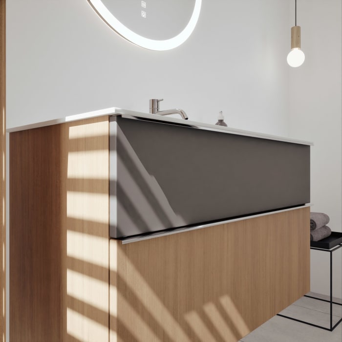 burgbad Fiumo 2.0 Mineralguss-Waschtisch mit Waschtischunterschrank 102 cm, mit Griff G0146