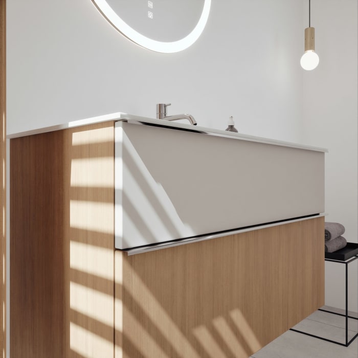 burgbad Fiumo 2.0 Mineralguss-Waschtisch mit Waschtischunterschrank 102 cm, mit Griff G0146