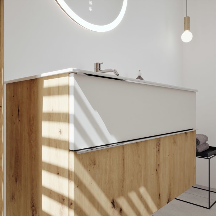 burgbad Fiumo 2.0 Mineralguss-Waschtisch mit Waschtischunterschrank 102 cm, mit Griff G0146