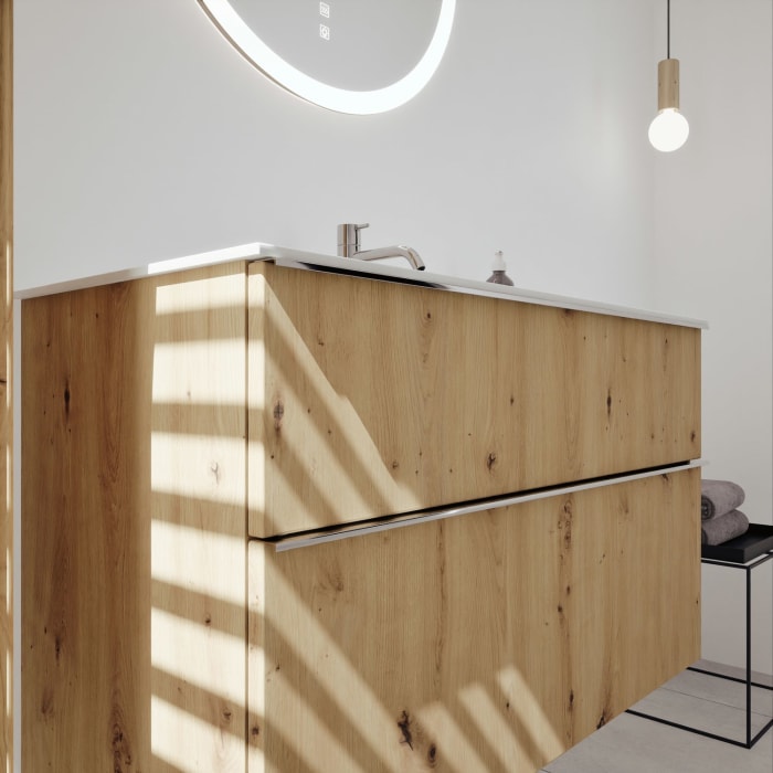 burgbad Fiumo 2.0 Mineralguss-Waschtisch mit Waschtischunterschrank 102 cm, mit Griff G0146