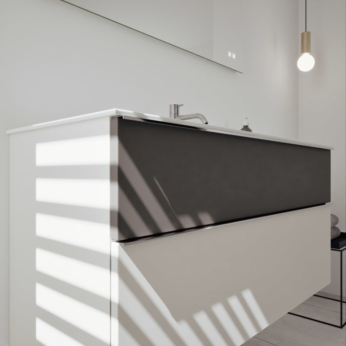 burgbad Fiumo 2.0 Mineralguss-Waschtisch mit Waschtischunterschrank 122 cm, mit Griff G0146