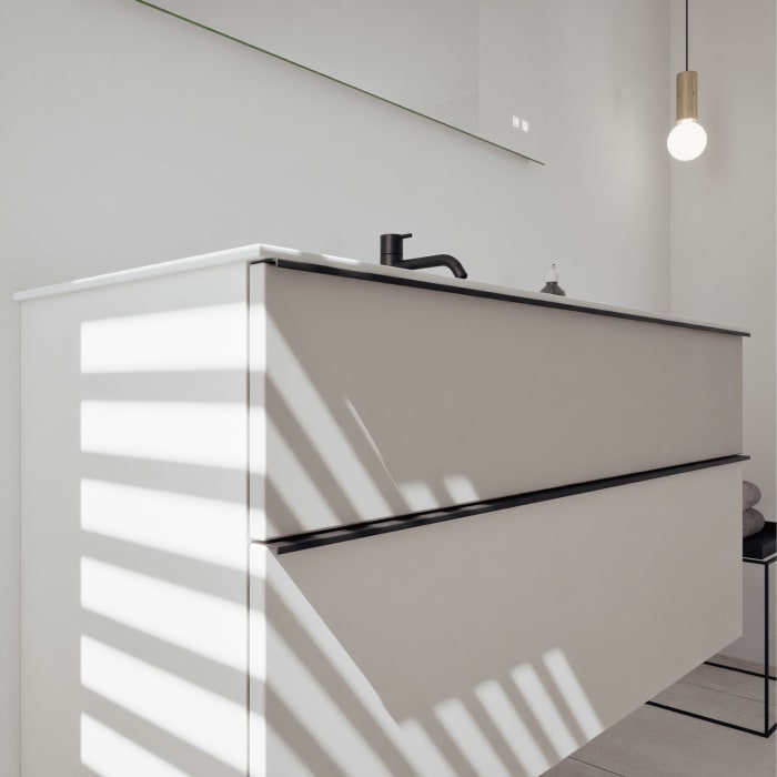 burgbad Fiumo 2.0 Mineralguss-Waschtisch mit Waschtischunterschrank 122 cm, mit Griff G0200