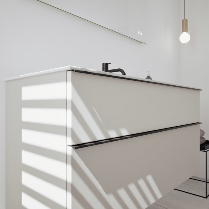 burgbad Fiumo 2.0 Mineralguss-Waschtisch mit Waschtischunterschrank 122 cm, mit Griff G0200