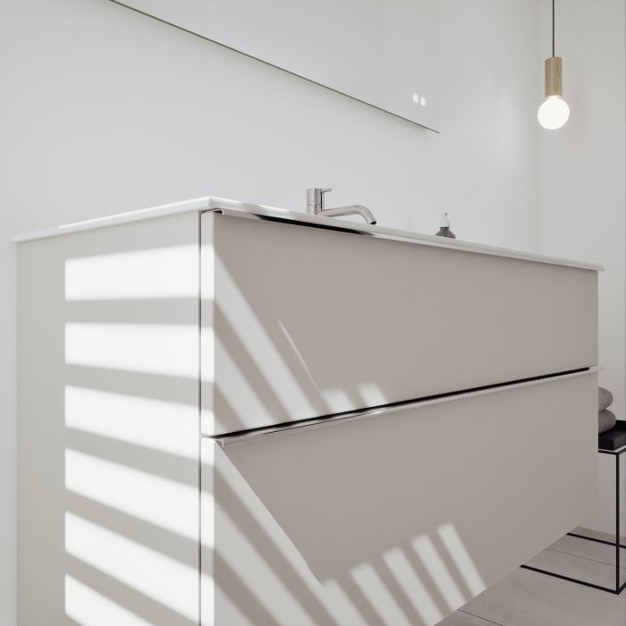 burgbad Fiumo 2.0 Mineralguss-Waschtisch mit Waschtischunterschrank 122 cm, mit Griff G0146