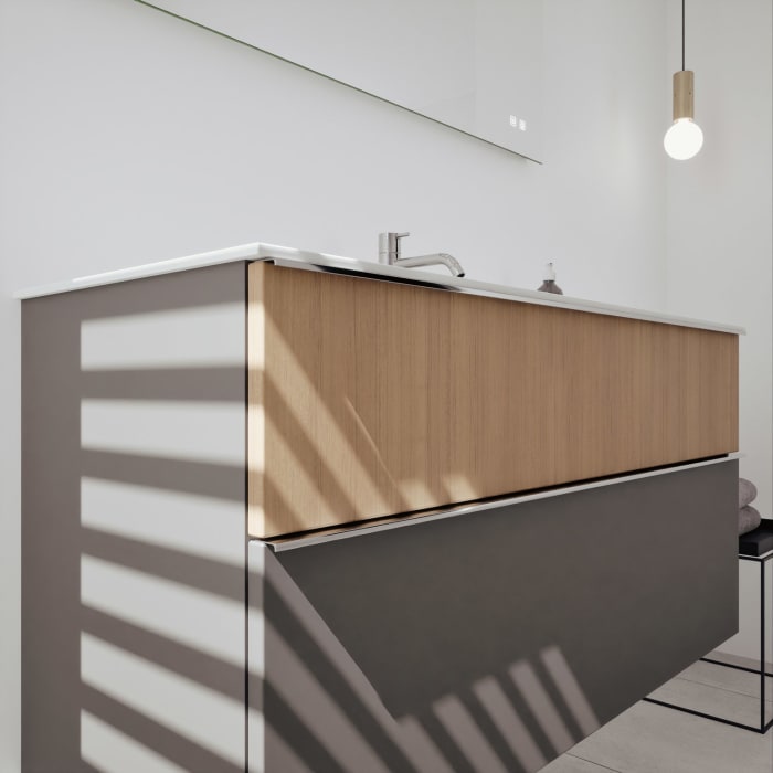 burgbad Fiumo 2.0 Mineralguss-Waschtisch mit Waschtischunterschrank 122 cm, mit Griff G0146