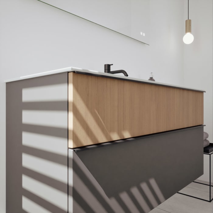 burgbad Fiumo 2.0 Mineralguss-Waschtisch mit Waschtischunterschrank 122 cm, mit Griff G0200