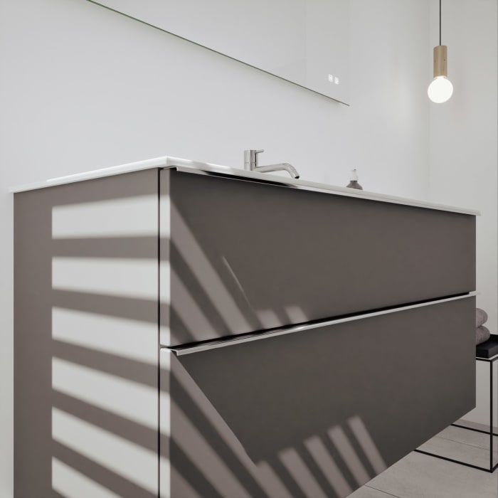 burgbad Fiumo 2.0 Mineralguss-Waschtisch mit Waschtischunterschrank 122 cm, mit Griff G0146