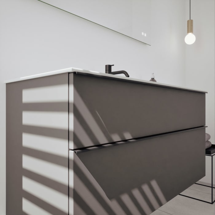 burgbad Fiumo 2.0 Mineralguss-Waschtisch mit Waschtischunterschrank 122 cm, mit Griff G0200