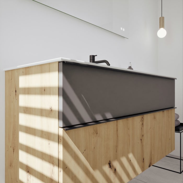 burgbad Fiumo 2.0 Mineralguss-Waschtisch mit Waschtischunterschrank 122 cm, mit Griff G0200