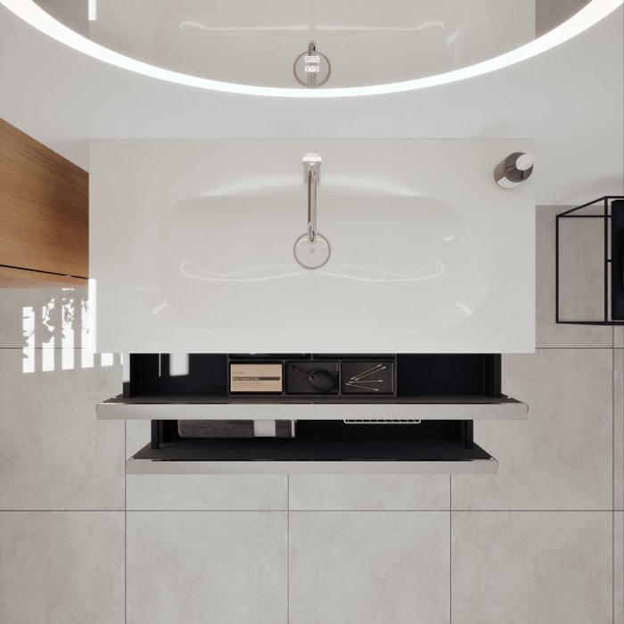 burgbad Fiumo 2.0 Mineralguss-Waschtisch mit Waschtischunterschrank 102 cm, mit Griff G0146