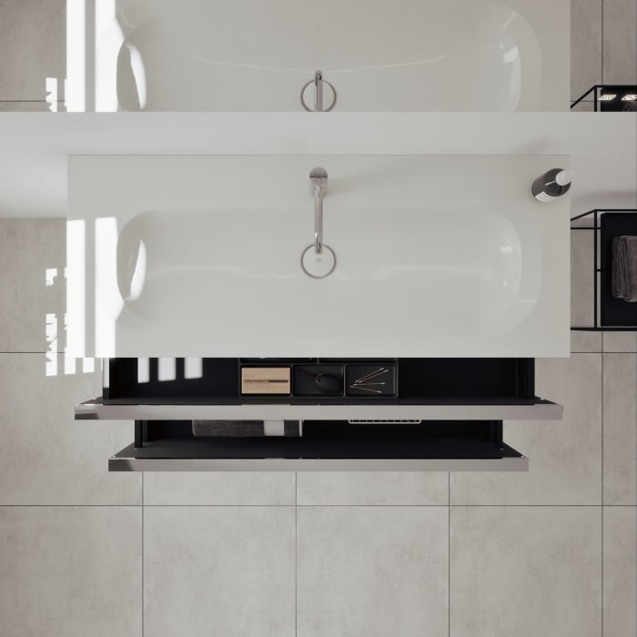 burgbad Fiumo 2.0 Mineralguss-Waschtisch mit Waschtischunterschrank 122 cm, mit Griff G0146