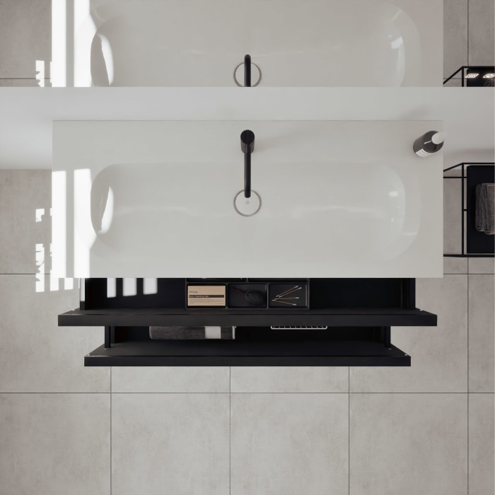 burgbad Fiumo 2.0 Mineralguss-Waschtisch mit Waschtischunterschrank 122 cm, mit Griff G0200