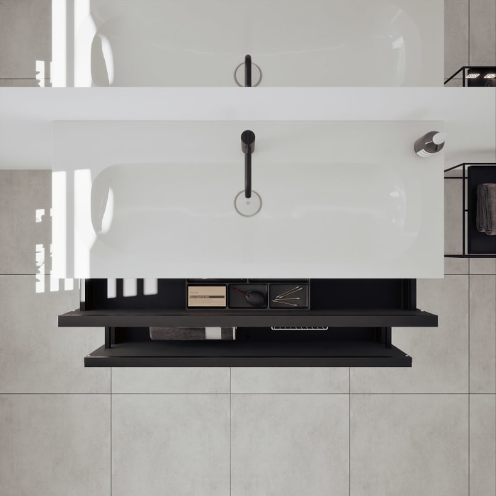 burgbad Fiumo 2.0 Mineralguss-Waschtisch mit Waschtischunterschrank 122 cm, mit Griff G0200