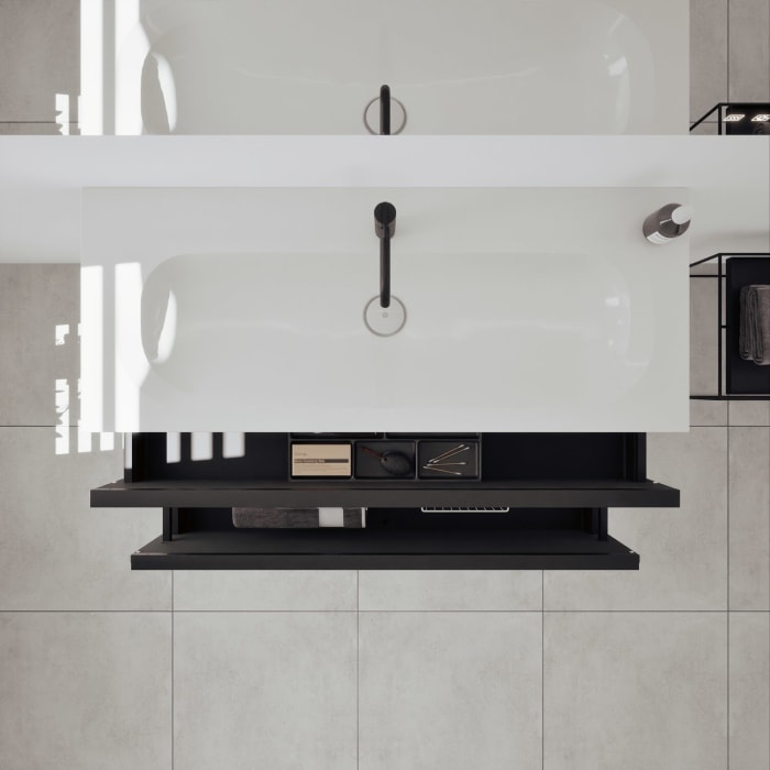 burgbad Fiumo 2.0 Mineralguss-Waschtisch mit Waschtischunterschrank 122 cm, mit Griff G0200