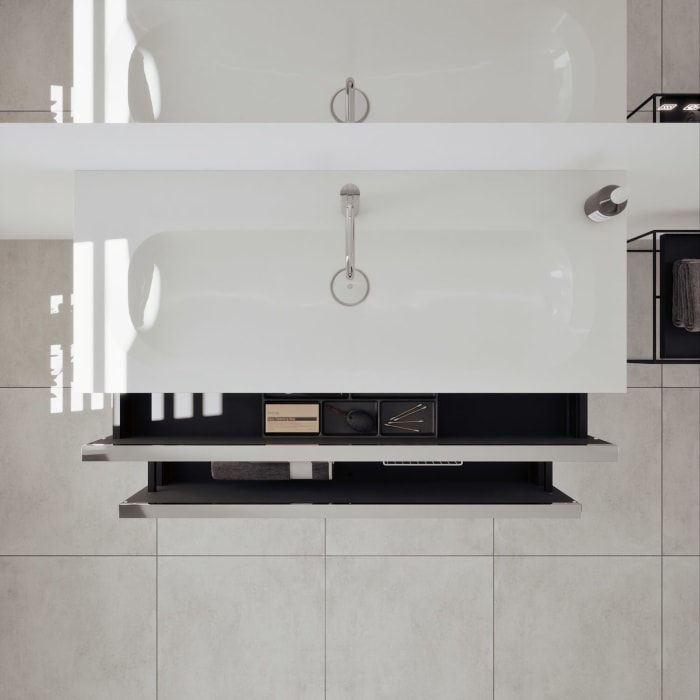 burgbad Fiumo 2.0 Mineralguss-Waschtisch mit Waschtischunterschrank 122 cm, mit Griff G0146