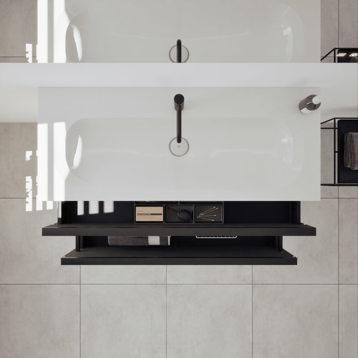 burgbad Fiumo 2.0 Mineralguss-Waschtisch mit Waschtischunterschrank 122 cm, mit Griff G0200