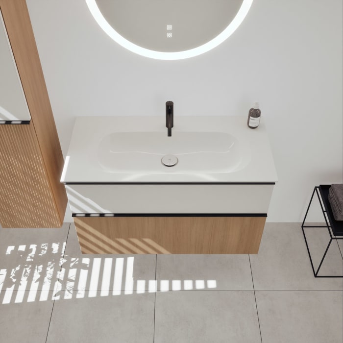 burgbad Fiumo 2.0 Mineralguss-Waschtisch mit Waschtischunterschrank 102 cm, mit Griff G0200