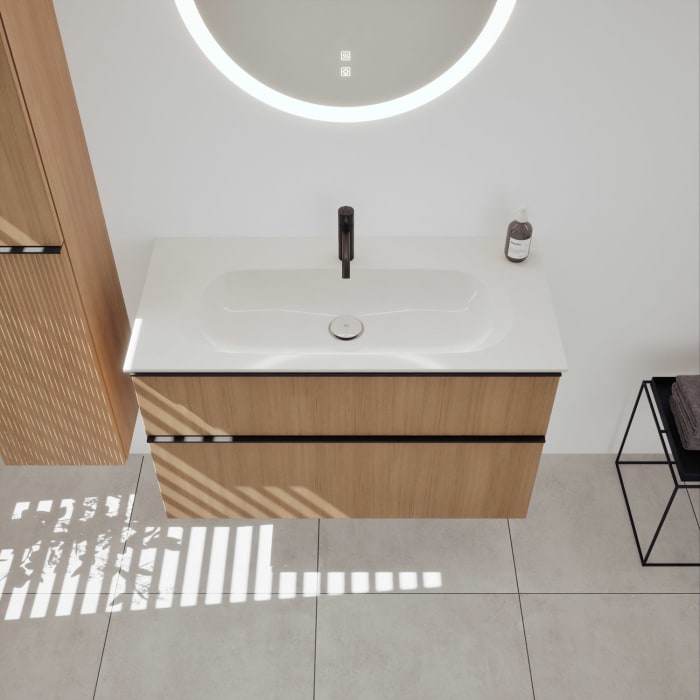 burgbad Fiumo 2.0 Mineralguss-Waschtisch mit Waschtischunterschrank 102 cm, mit Griff G0200