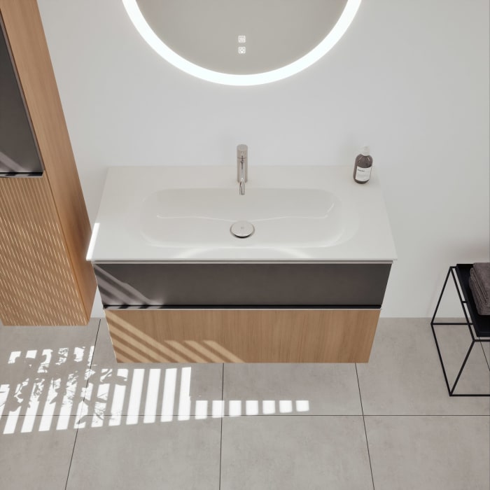 burgbad Fiumo 2.0 Mineralguss-Waschtisch mit Waschtischunterschrank 102 cm, mit Griff G0146