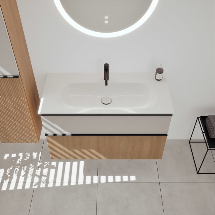 burgbad Fiumo 2.0 Mineralguss-Waschtisch mit Waschtischunterschrank 102 cm, mit Griff G0200