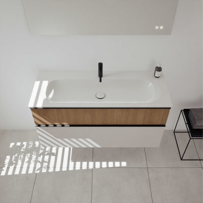 burgbad Fiumo 2.0 Mineralguss-Waschtisch mit Waschtischunterschrank 122 cm, mit Griff G0200