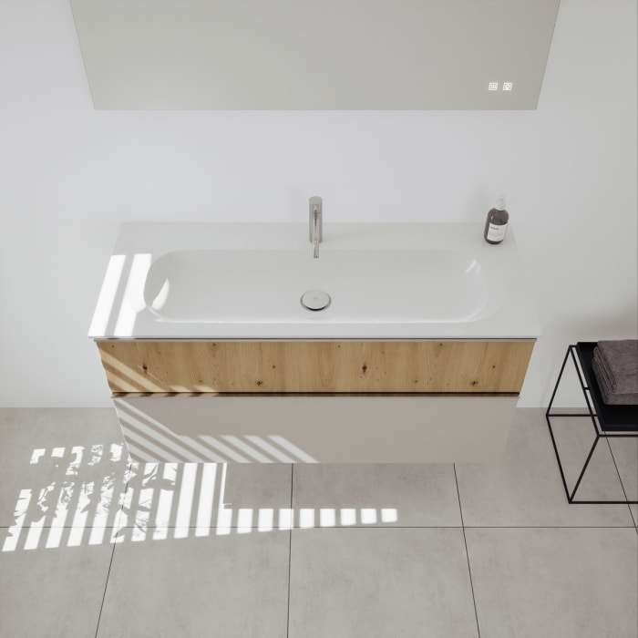 burgbad Fiumo 2.0 Mineralguss-Waschtisch mit Waschtischunterschrank 122 cm, mit Griff G0146